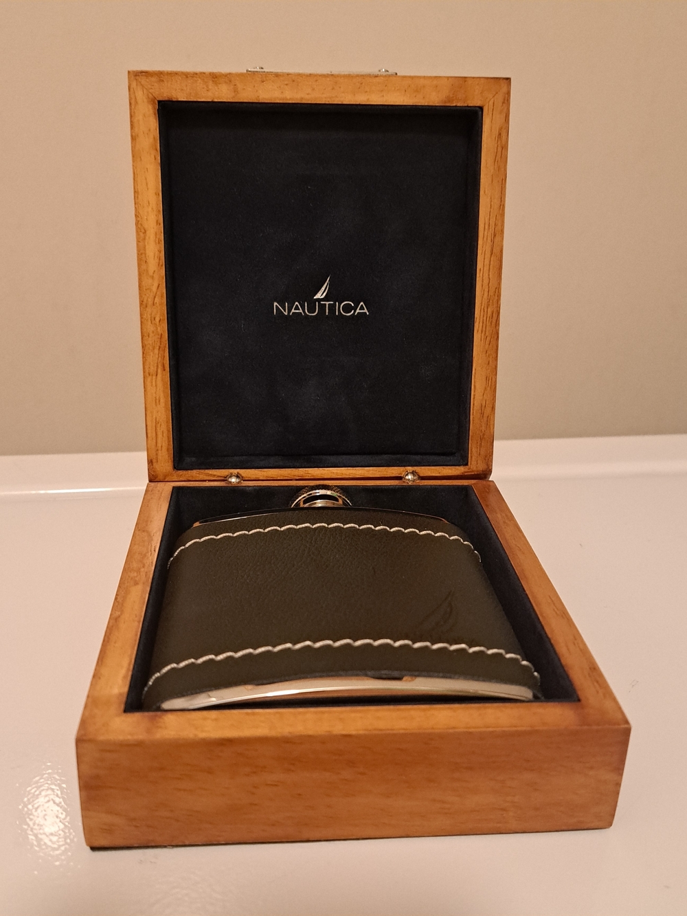 Nautica Olive Leather Wrapped Hip Flask - Men's Accessory